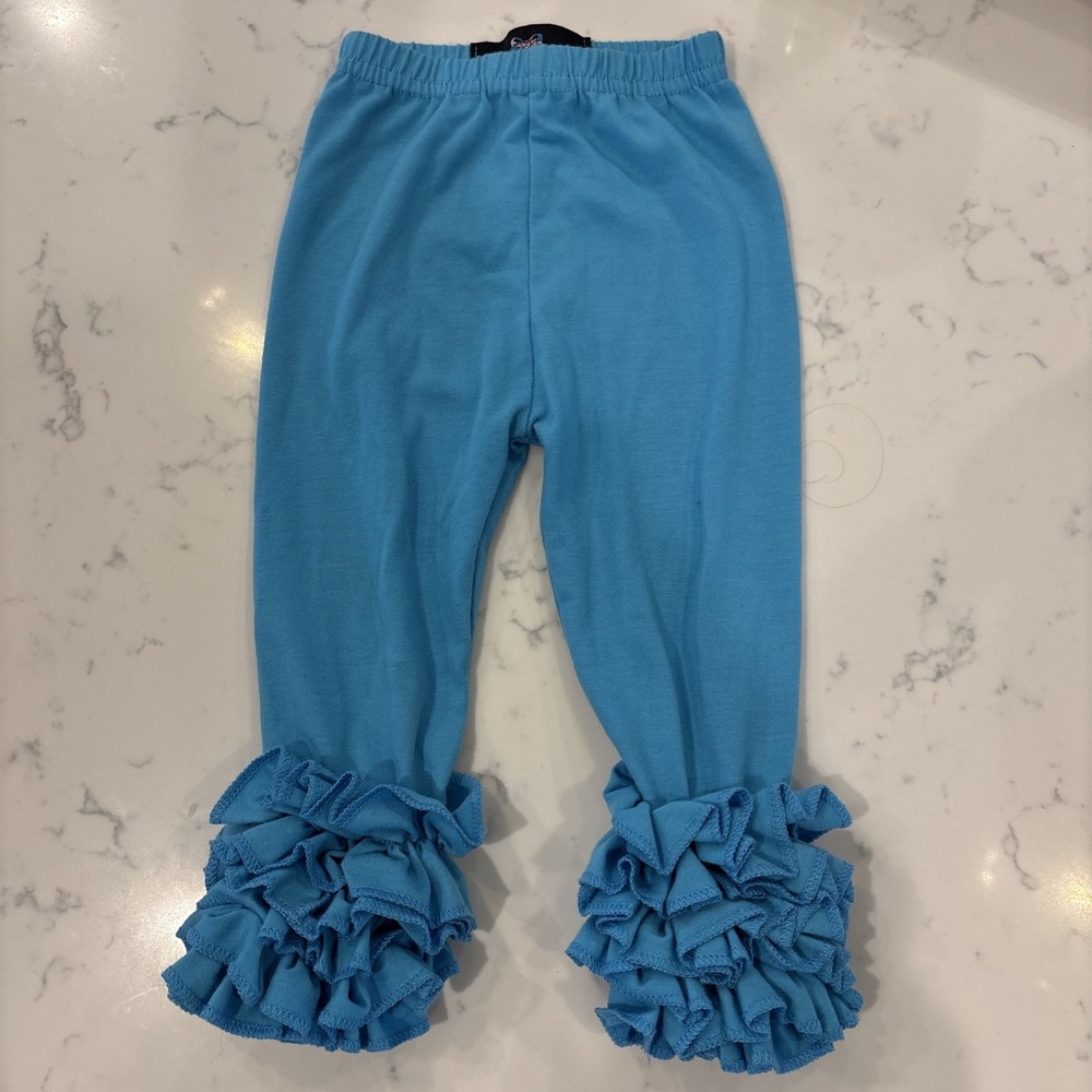 Bowtism Baby Girl Ruffled Bottoms Leggings Pants Tiered Turquoise SZ 12 MO Girly
